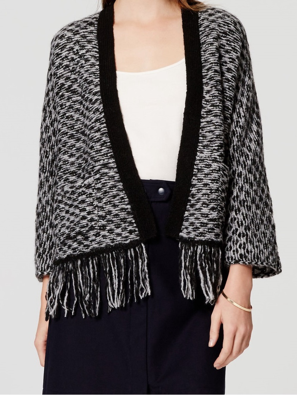 LOFT Wool Blend Fringe Cozy Cardigan Size Small Petite